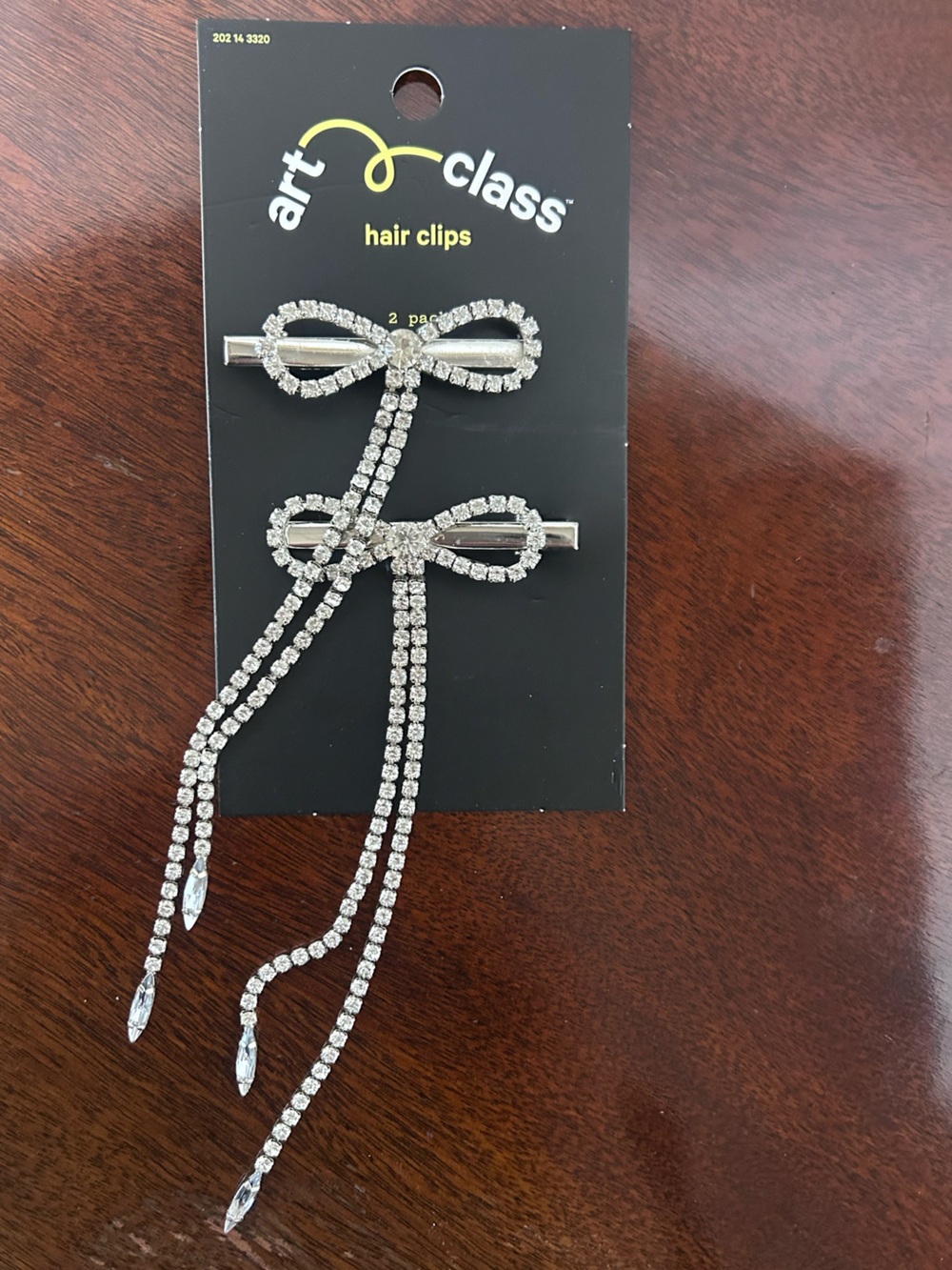 art class Silver Rhinestone Bow Hair Clips with Dangle Chains
